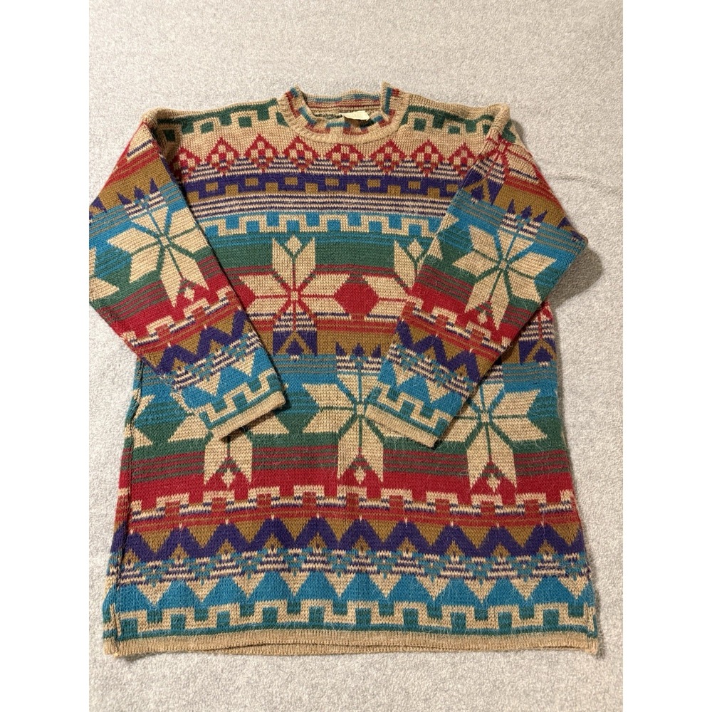VTG Needles & Yard Sweater Aztec Acrylic Knit Southwest Fuzzy Cowgirl USA Medium